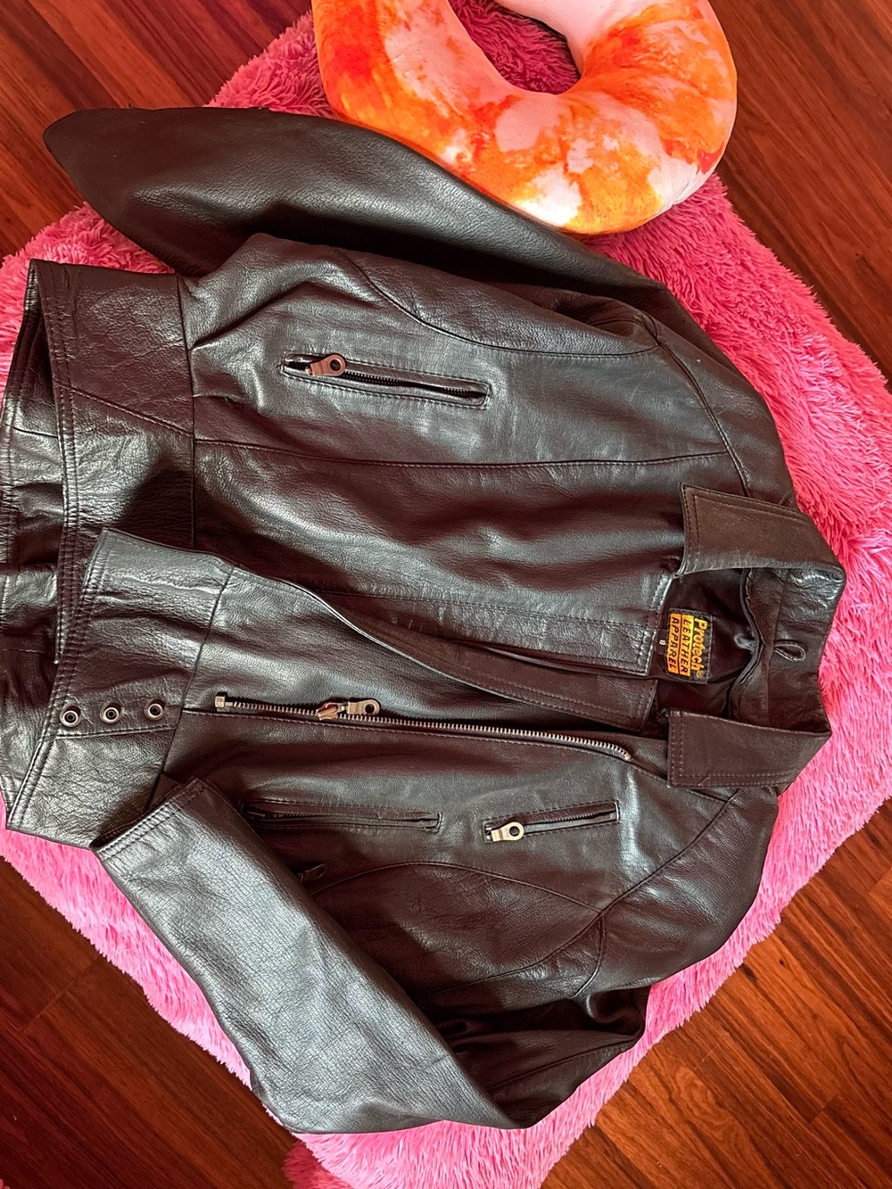 Vintage Black Leather Motorcycle Jacket Protech Leather Apparel